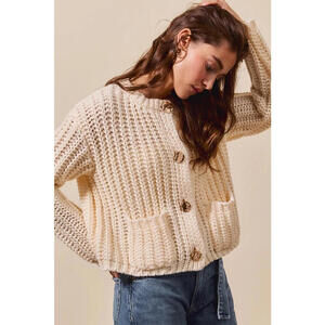 SO ME Metal Button Long Sleeve Chunky Sweater Cardigan